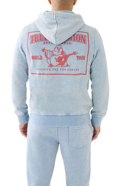 Shop True Religion Brand Jeans Acid Cotton Blend Zip-up Hoodie In Pacific Co