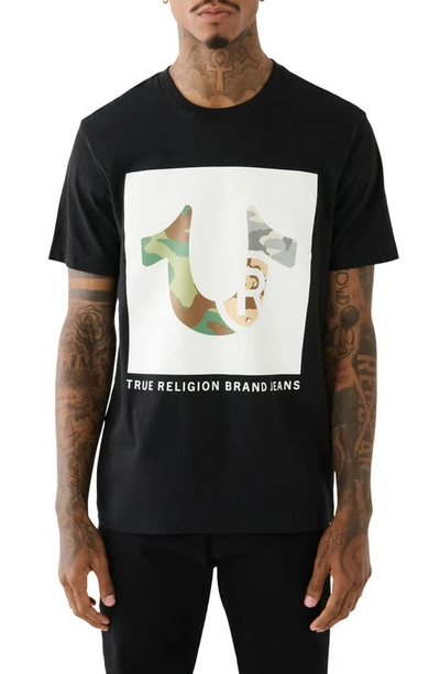 Shop True Religion Brand Jeans Multicolor Camo Cotton Graphic T-shirt In Jet Black