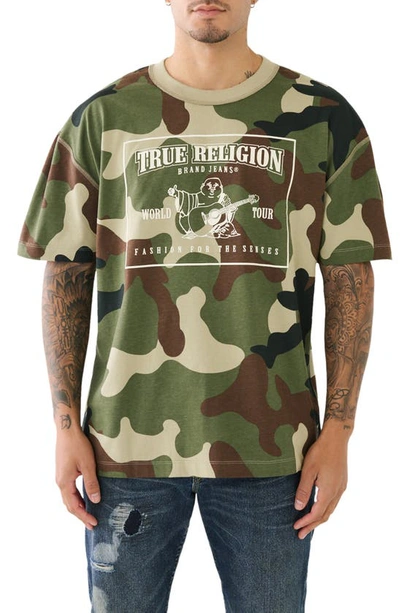 Shop True Religion Brand Jeans Blu Camo Cotton Graphic T-shirt In Green Camo