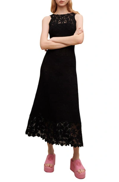 Shop Maje Rebellina Crochet Detail Sleeveless Dress In Black