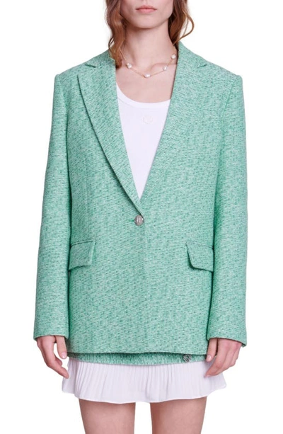 Shop Maje Vrinny Tweed One-button Blazer In Green