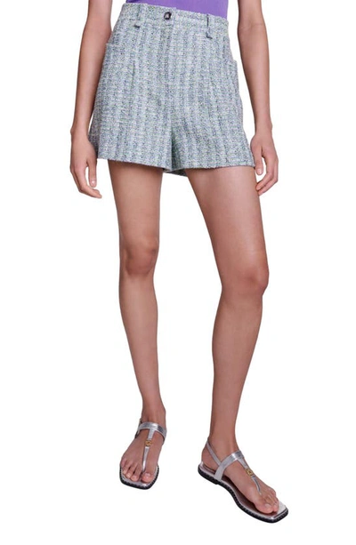 Shop Maje Elia Metallic Tweed Shorts In Blue Multi