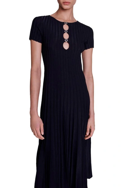 Shop Maje Roxou Rib Cutout Knit Dress In Black