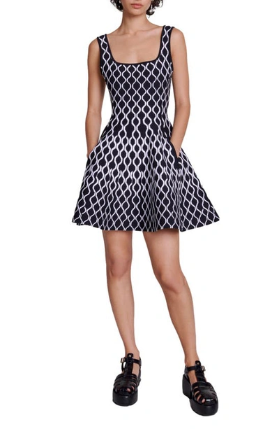 Shop Maje Russel Abstract Print Sleeveless Minidress In Black / White
