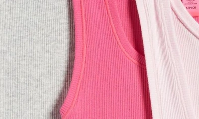 Shop Skims 3-pack Cotton Rib Tanks In Hot Pink Multi
