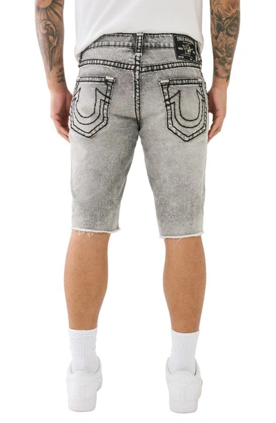 Shop True Religion Brand Jeans Ricky Frayed Super T Straight Leg Denim Shorts In Elk St Grey Wash With Rips