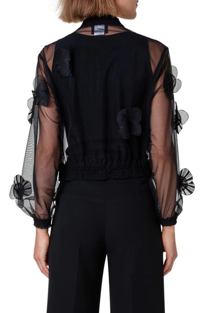 Shop Akris Taida Poppy Appliqué Sheer Bomber Jacket In Black