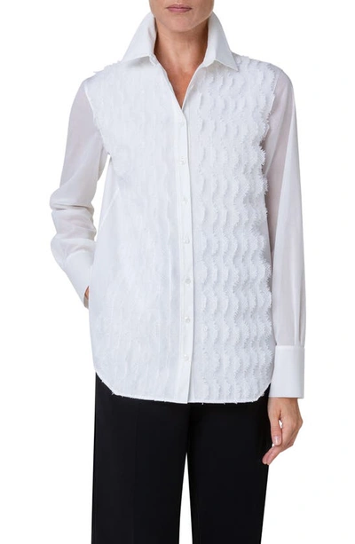 Shop Akris Scalloped Netting Cotton Poplin Shirt In Ecru