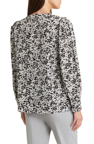 Hugo Boss V-neck Blouse In Printed Silk In White Multi