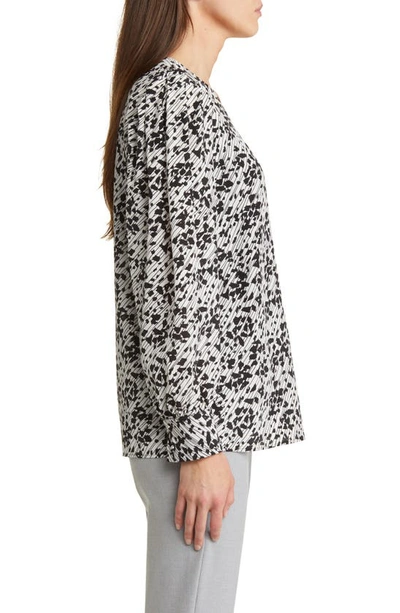 Hugo Boss V-neck Blouse In Printed Silk In White Multi