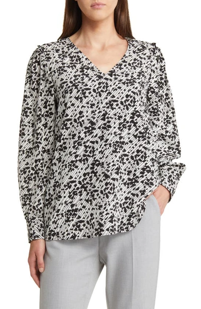 Hugo Boss V-neck Blouse In Printed Silk In White Multi