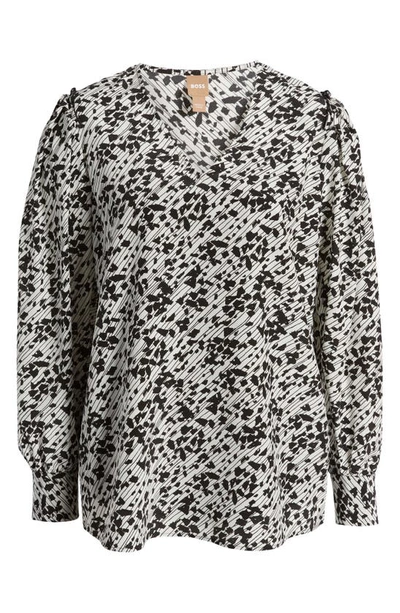 Hugo Boss V-neck Blouse In Printed Silk In White Multi