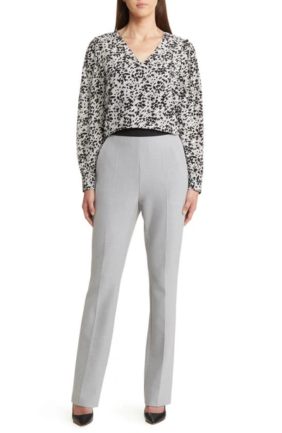 Hugo Boss V-neck Blouse In Printed Silk In White Multi