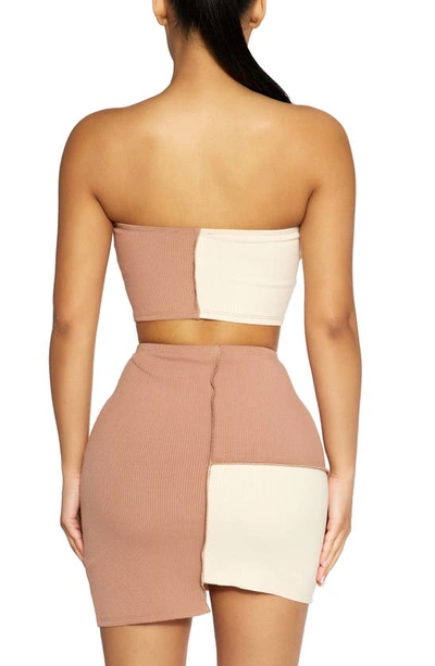Shop Naked Wardrobe Square Strapless Crop Top In Oatmeal/coco