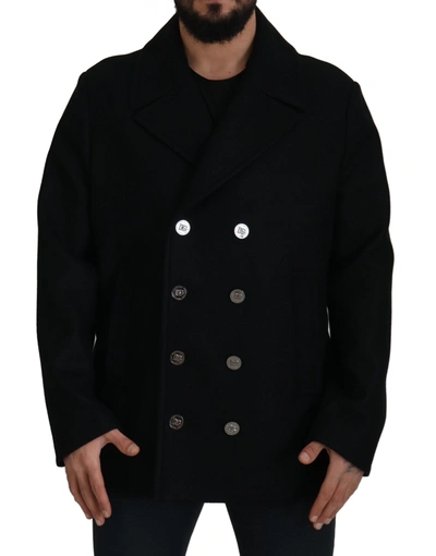 Shop Dolce & Gabbana Black Wool Trench Overcoat Jacket