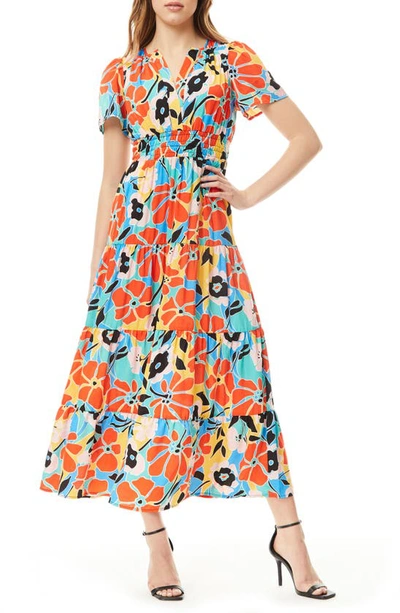 Shop By Design Rio Tiered Maxi Dress In Brady B Red Blue Combo