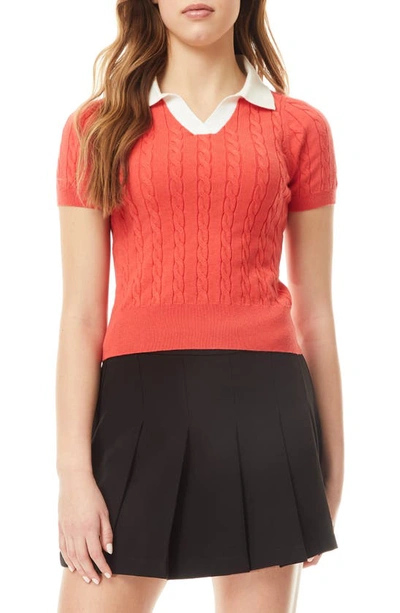 Shop Love By Design Ivy Cable Knit Short Sleeve Top In Radiant Red