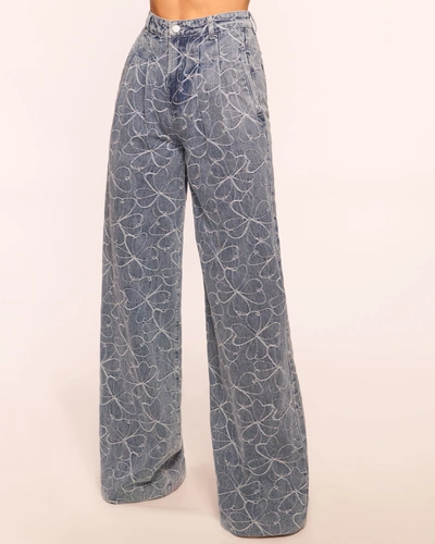 Shop Ramy Brook Adley Embroidered Wide Leg Jean In Indigo Floral