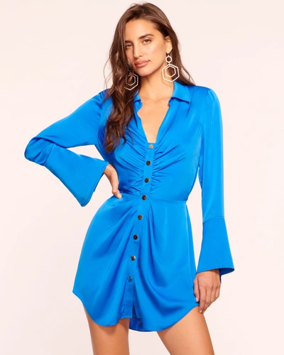 Shop Ramy Brook Katelyn Long Sleeve Mini Dress In Marrakech Blue