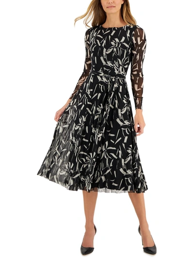 Shop Anne Klein Womens Sheer Printed Midi Dress In Black
