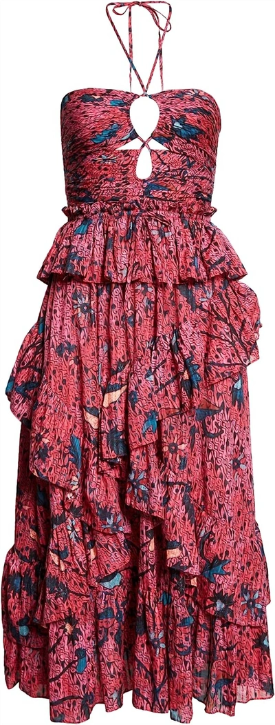Shop Ulla Johnson Women Simona Halter Strap Layered Midi Dress Snapdragon In Multicolor