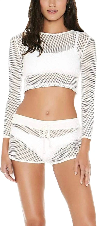 Shop L*space Women Sarah Long Sleeve Seamless Fit Mesh Cropped Top In White