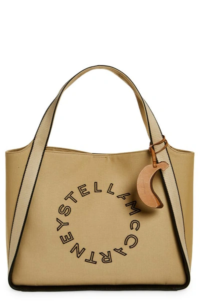 Shop Stella Mccartney Large Embroidered Logo Canvas Tote In Sand