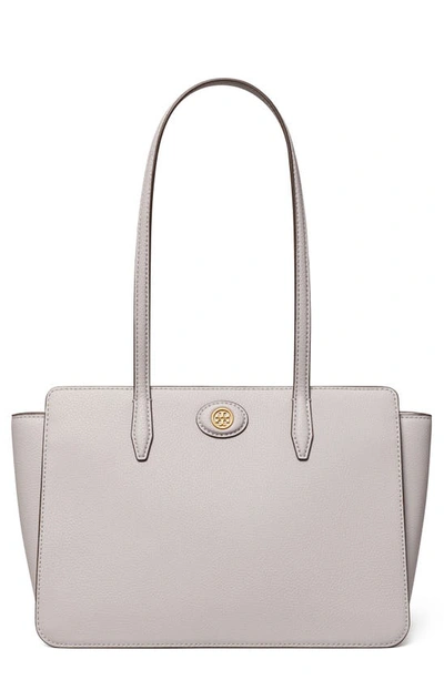 Shop Tory Burch Small Robinson Pebble Leather Tote In Bay Gray