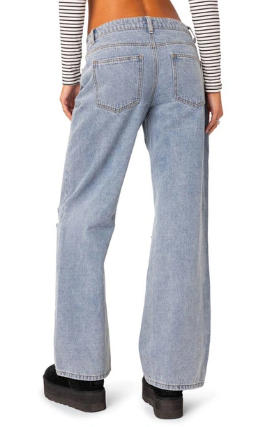 Shop Edikted Debbie Ripped Low Rise Wide Leg Jeans In Light-blue