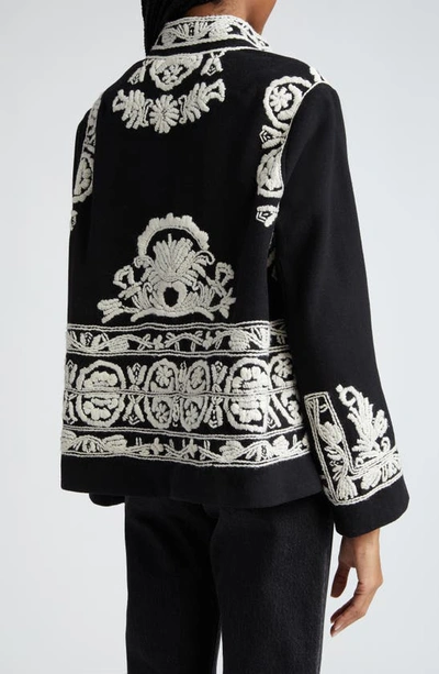 Shop Bode Estate Embroidered Wool Jacket In Ecru