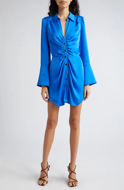 Shop Ramy Brook Katelyn Long Sleeve Satin Shirtdress In Marrakech Blue