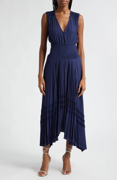 Shop Ramy Brook Livia Sleeveless Handkerchief Hem Dress In Spring Navy