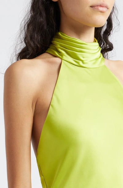 Shop Ramy Brook Tatiana Halter Neck Satin Gown In Lime
