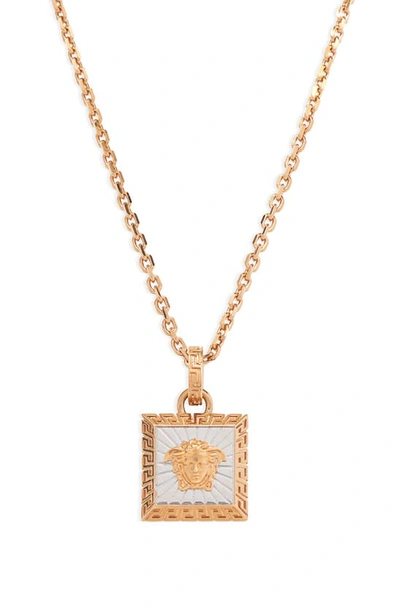 Shop Versace Bicolor Medusa Square Necklace In  Gold Palladium