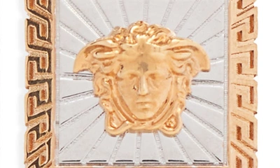 Shop Versace Bicolor Medusa Square Necklace In  Gold Palladium