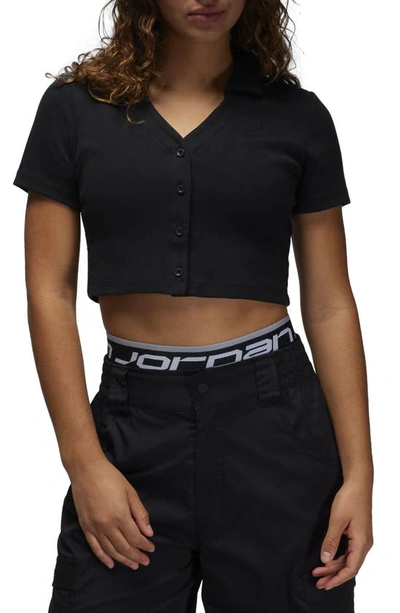 Shop Jordan Button-up Crop Top In Black