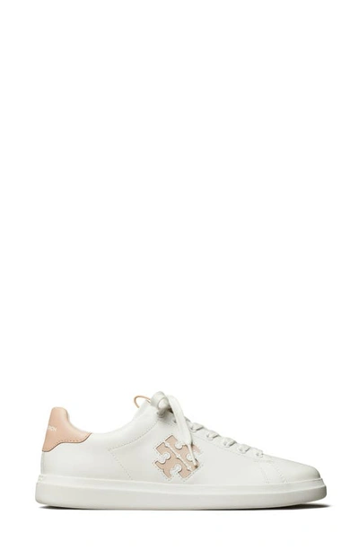 Shop Tory Burch Double T Howell Court Sneaker In Titanium White / Shell Pink