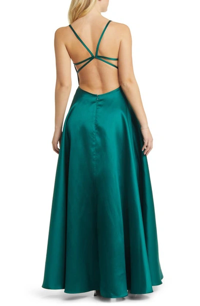 Shop Lulus Fête Fantasy Satin A-line Gown In Dark Green