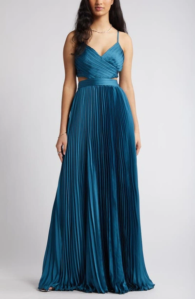 Lulus Got The Glam Pleated Gown In Teal
