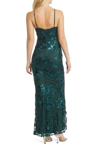 Lulus Shine Language Floral Sequined Lace Gown In Shiny Emerald