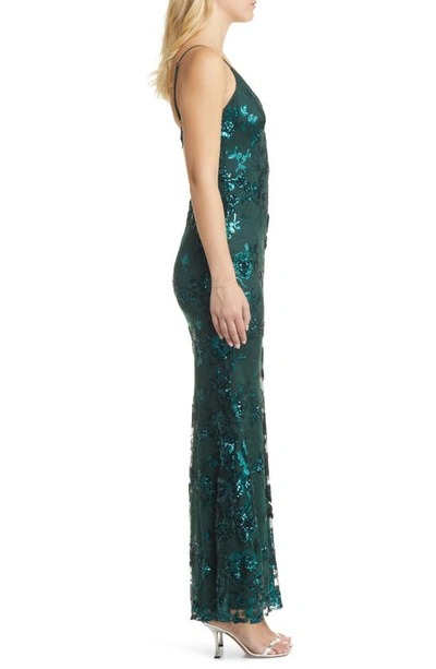 Lulus Shine Language Floral Sequined Lace Gown In Shiny Emerald