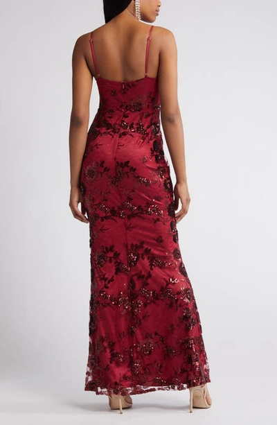 Shop Lulus Shine Language Floral Sequined Lace Gown In Shiny Wine