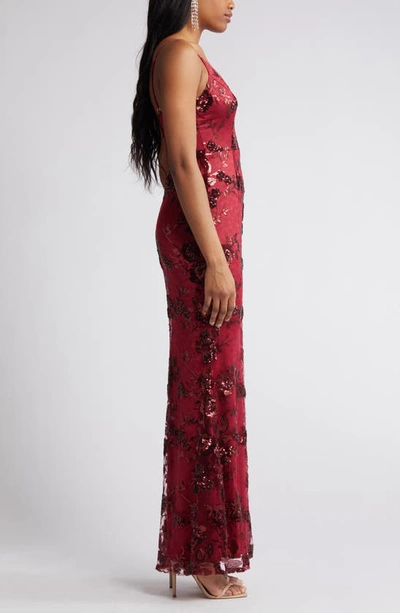 Shop Lulus Shine Language Floral Sequined Lace Gown In Shiny Wine