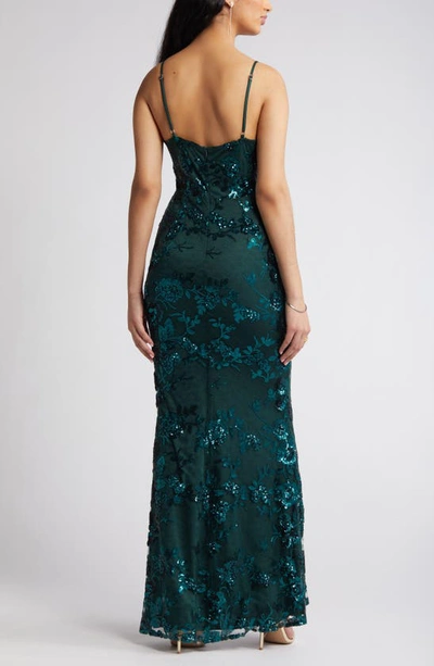 Lulus Shine Language Floral Sequined Lace Gown In Shiny Emerald