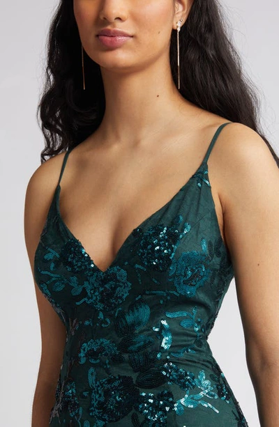 Lulus Shine Language Floral Sequined Lace Gown In Shiny Emerald