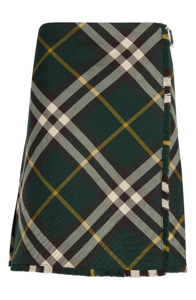 Shop Burberry Check Wool Wrap Skirt In Ivy Ip Check