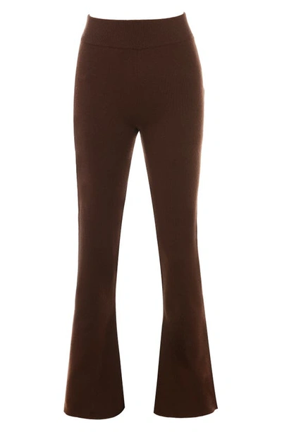 House Of Cb Nereida Rib Flare Pants In Chocolate Brown