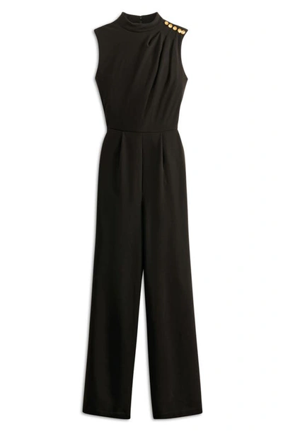 Shop Donna Karan New York Pleated Sleeveless Straight Leg Jumpsuit In Black