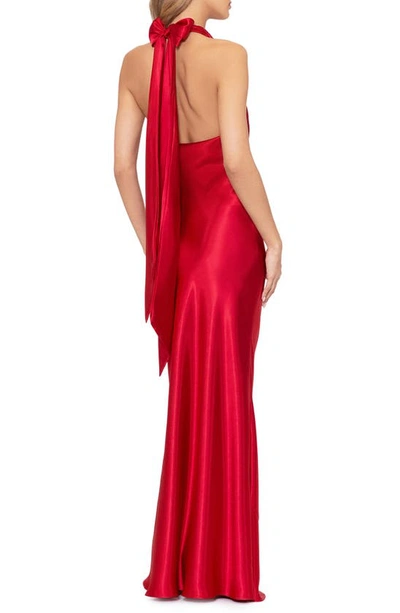 Betsy & Adam Halter Charmeuse Gown In Red