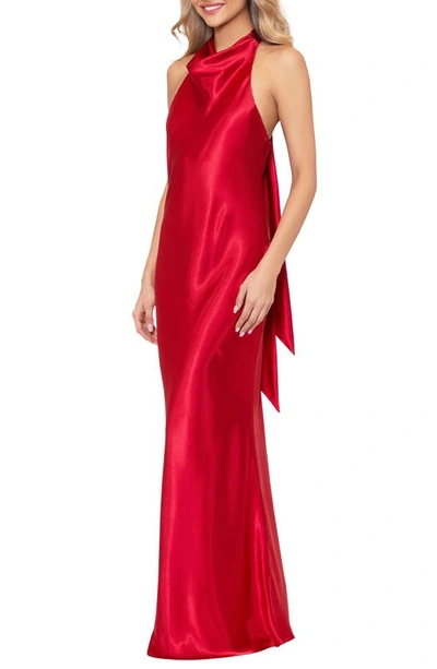 Betsy & Adam Halter Charmeuse Gown In Red